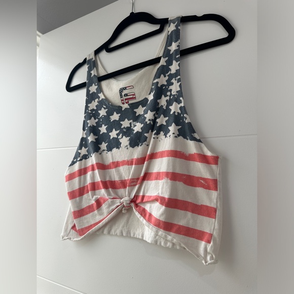 American flag cut off crop top red white & blue casual holiday summer beach M - Picture 10 of 12